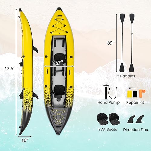 Miniatura 8 de S AFSTAR Kayak inflable, canoa para 2 personas con capacidad de 507 libras, suelo de puntadas, todos los accesorios y bolsa de transporte, kayak