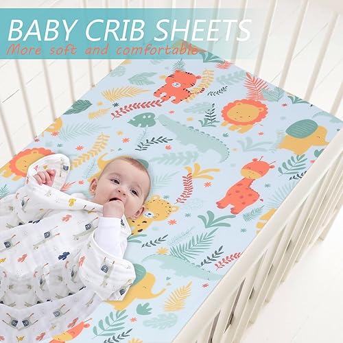 Miniatura 3 de Cloele Sábana bajera ajustable para cuna de animales, 100% poliéster, 1 paquete de sábana de cuna de león para colchones estándar de cuna y niños