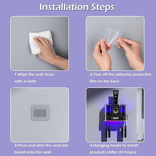 Miniatura 8 de WREWING Porta cepillos de dientes para baños, dispensador automático de pasta de dientes y soporte con secado y limpieza inteligentes, soporte