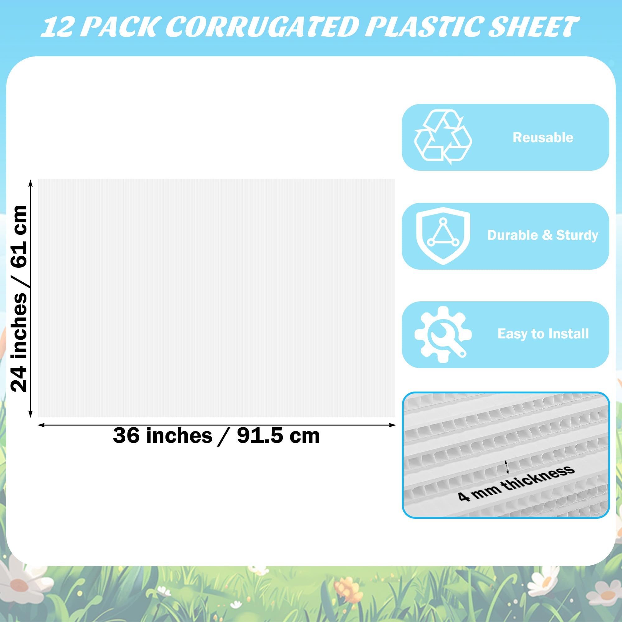 Paquete de 12 letreros de plástico corrugado de 24 x 36 pulgadas en blanco de doble cara para patio, letreros gruesos e impermeables para césped, para interiores y exteriores, garaje, venta