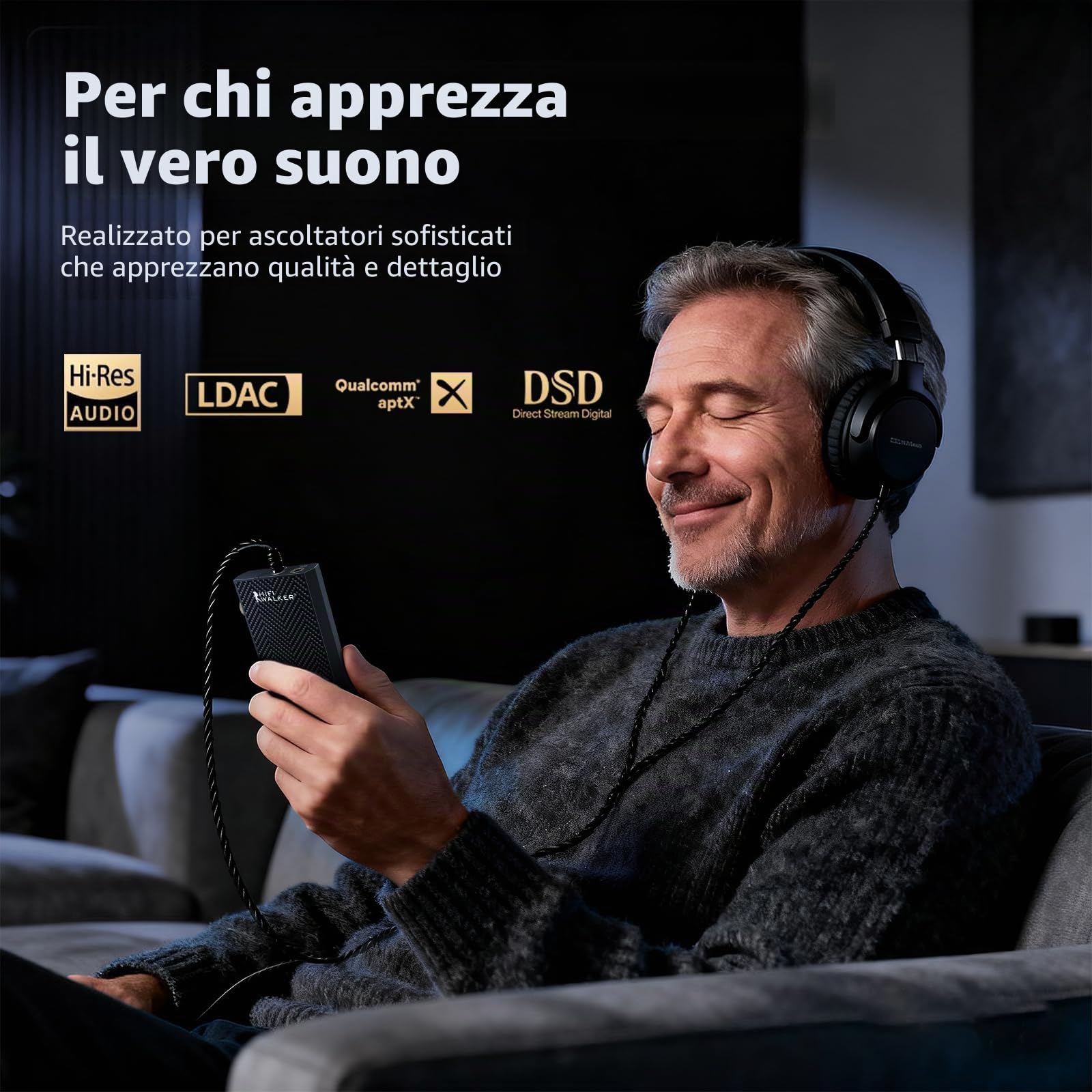HIFI WALKER Lettore audio portatile Bluetooth 5.1, lettore musicale di alta qualità con touch screen 4", uscita cuffie 4,4 mm e 3,5 mm, USB DAC, scheda di memoria 128 GB inclusa