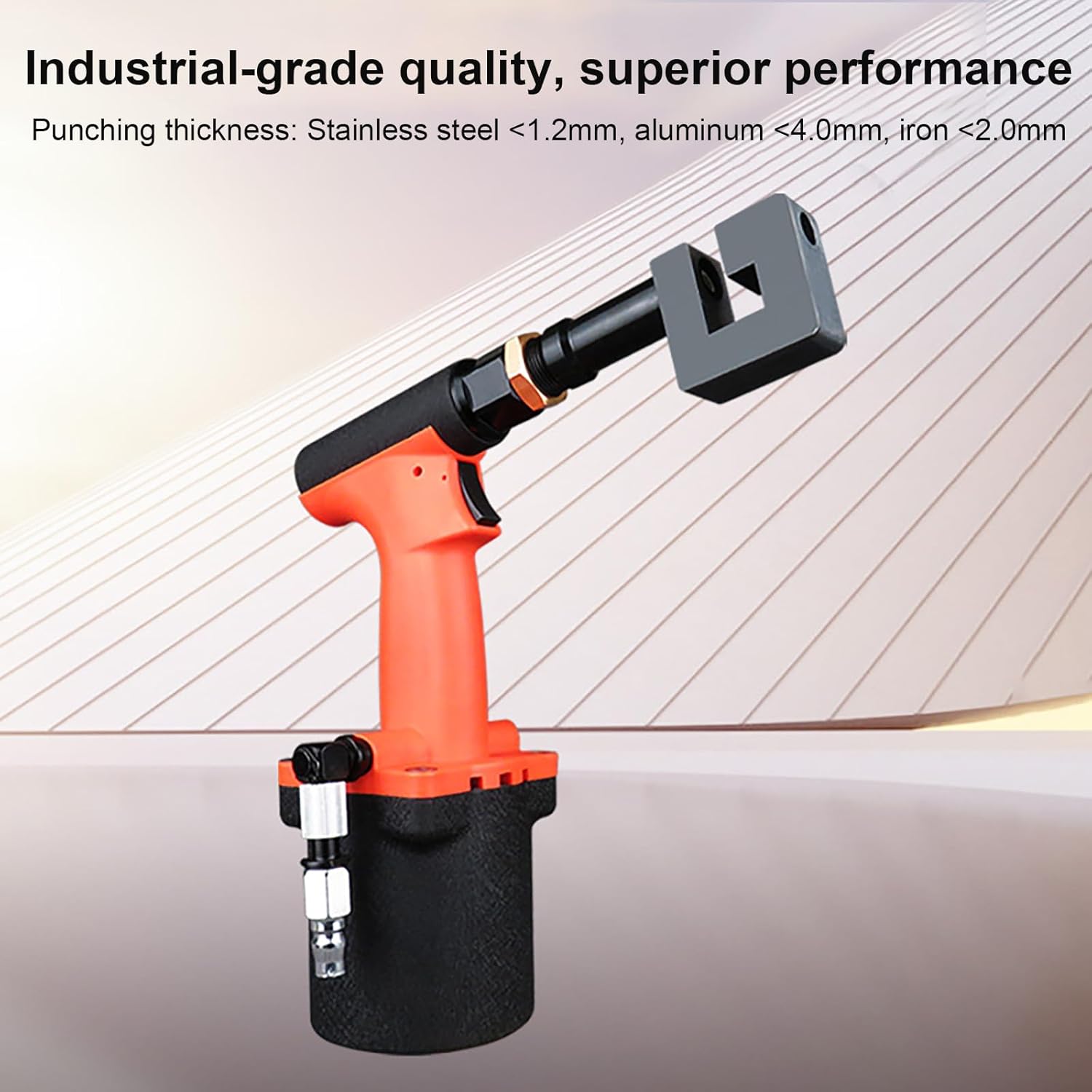 Pneumatic Hole Puncher with Handle, Air Metal Straight Sheet Hole Punch Tool, Industrial Sheet Metal Punching Gun, Low Noise, Integrated Design 10MM