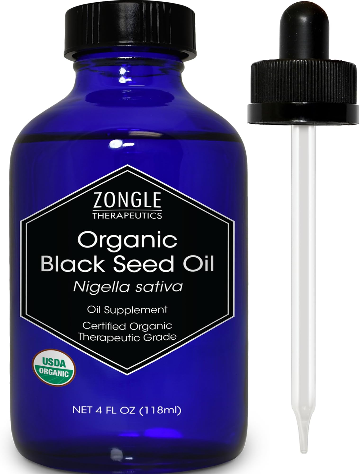 Zongle Therapeutics Organic, Black Seed Oil, Cold Pressed, for Hair, Face, Immune Supportโ 100% Pure, Black Seed Oil, 4 OZ