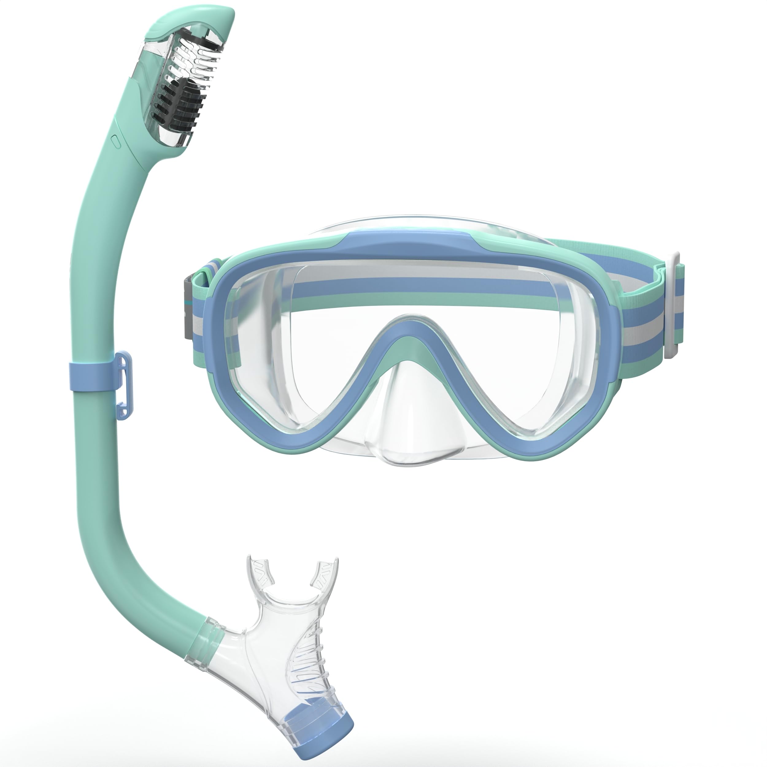 ACURE Kids Swim Goggles for Boys Girls Ages 3-14, Anti-Fog Snorkel Mask Set with Nose Cover and Fabric Strap Children Diving Mask in Swimming Pool for Youth (Mint/Blue, Mask & Snorkel Set)