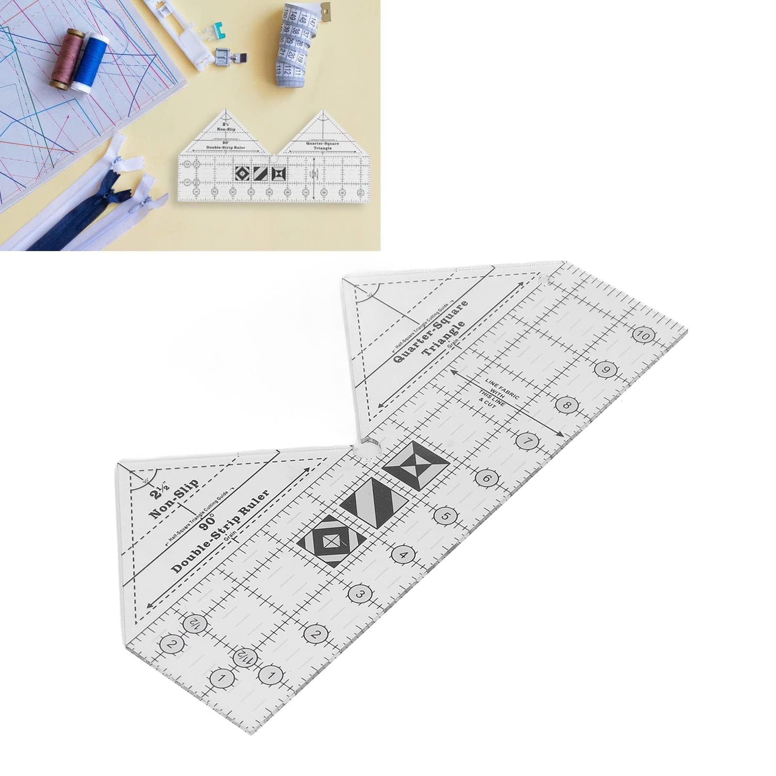 Ruler Grids 90 Degree Acrylic Double Strip Quilting, Clear 90 Degree Sewing Acrylic Triangular Hand 10in Sewing Cutting for Garment Designs Tailor's Tools