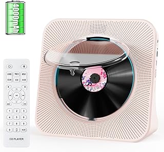 CD Player Bluetooth 5.0, 4000mAh Rechargeable Portable CD Music Player for Home Desk Built-in Double HiFi Sound Speakers, Battery LED Screen CD Players Support AUX&USB Headphone Jack FM Radio