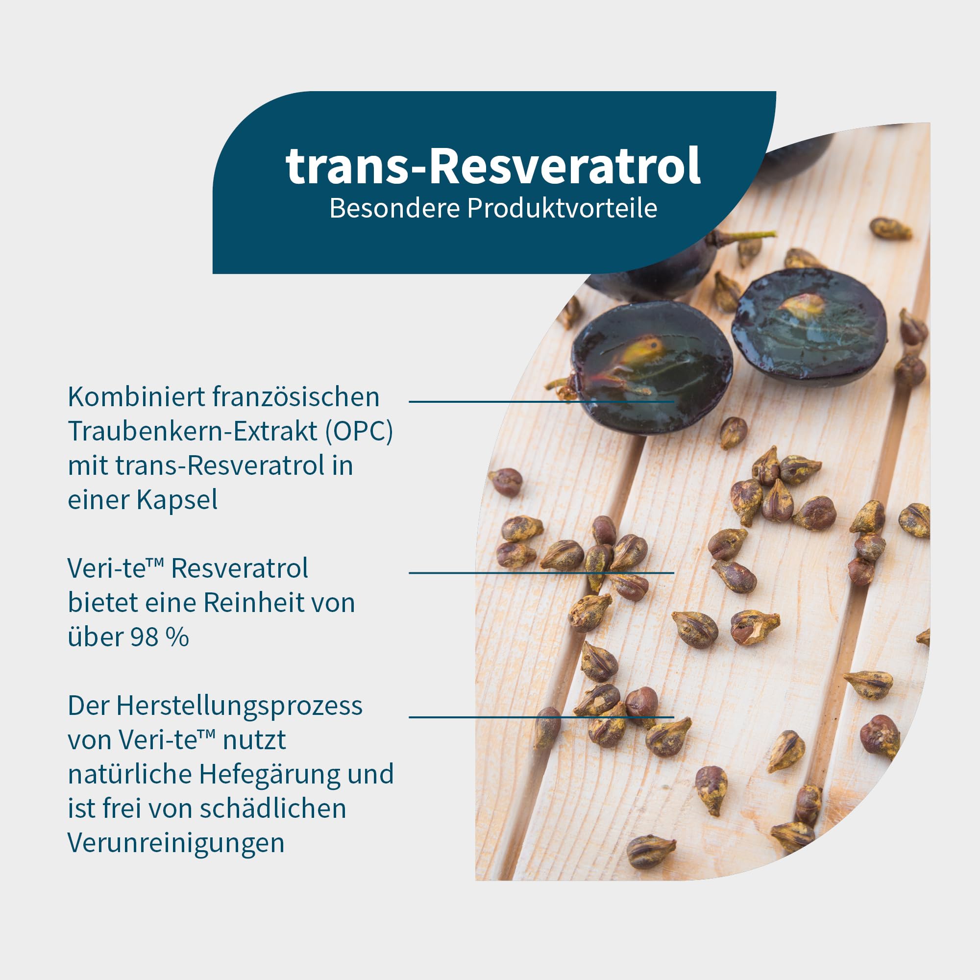 NatuGena trans-Resveratrol - 200 mg Traubenkern-Extrakt davon 120 mg OPC, 150 mg trans-Resveratrol - optimale Verfügbarkeit, bessere Aufnahme durch Rohstoff Veri-te, 60 Kapseln (60 Tage Packung)