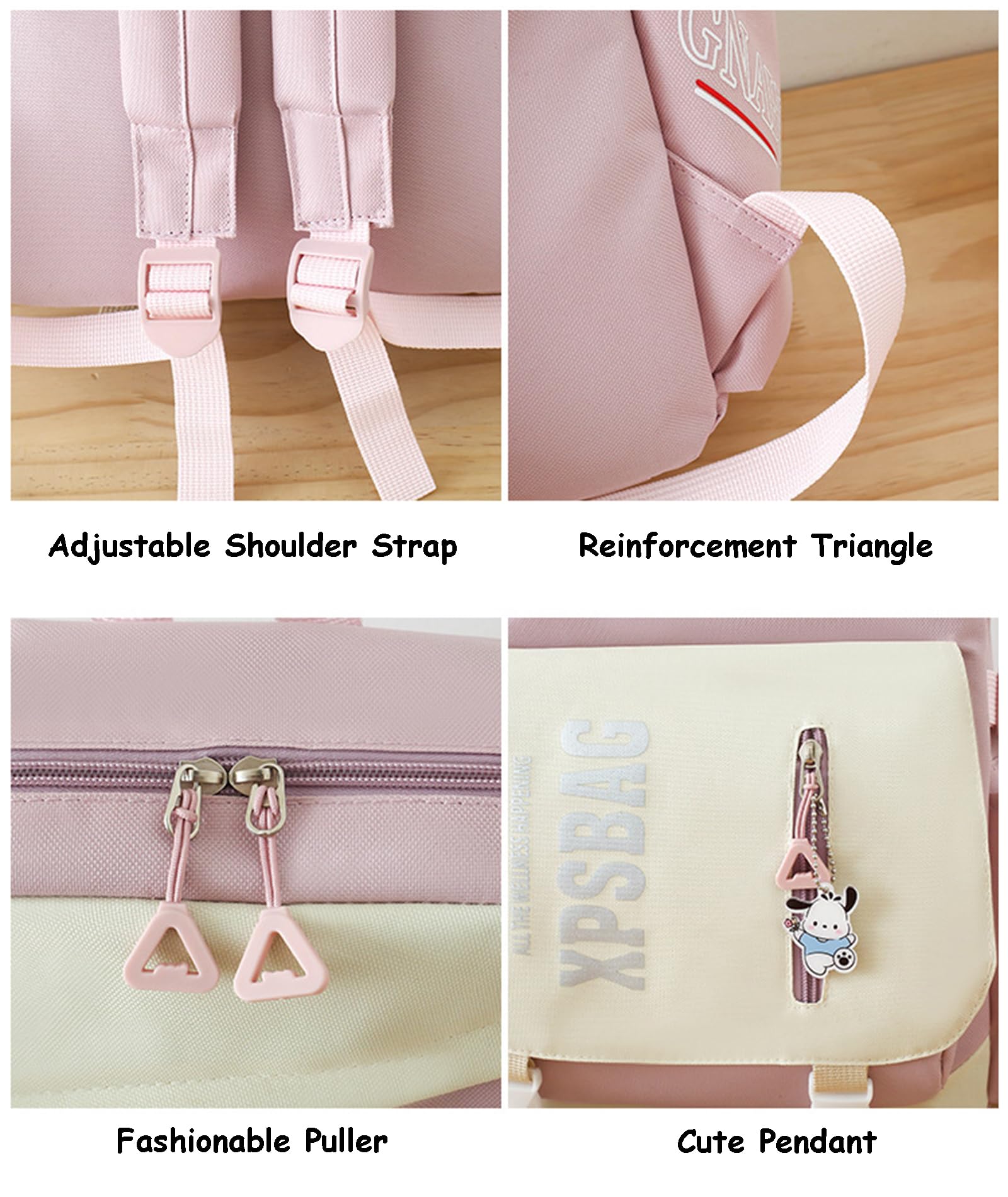 Kawaii - Juego de 4 mochilas para niñas con bonitos accesorios de oso, mochila escolar, bolsa de hombro, bolso, bolsa para bolígrafos y más suministros de regreso a clases para estudiantes