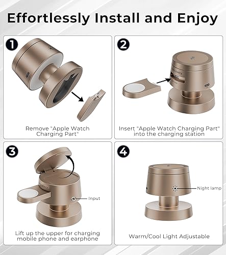 Miniatura 7 de Estación de carga inalámbrica 4 en 1, estación de carga inalámbrica magnética de 15 W con certificación Qi2 con luz nocturna para iPhone 17161514,