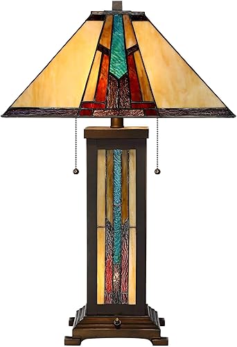 Miniatura 6 de Robert Louis Tiffany Ranier Mission - Lámpara de mesa estilo Tiffany con regulador de mesa y luz nocturna de 25 pulgadas, pantalla de cristal de