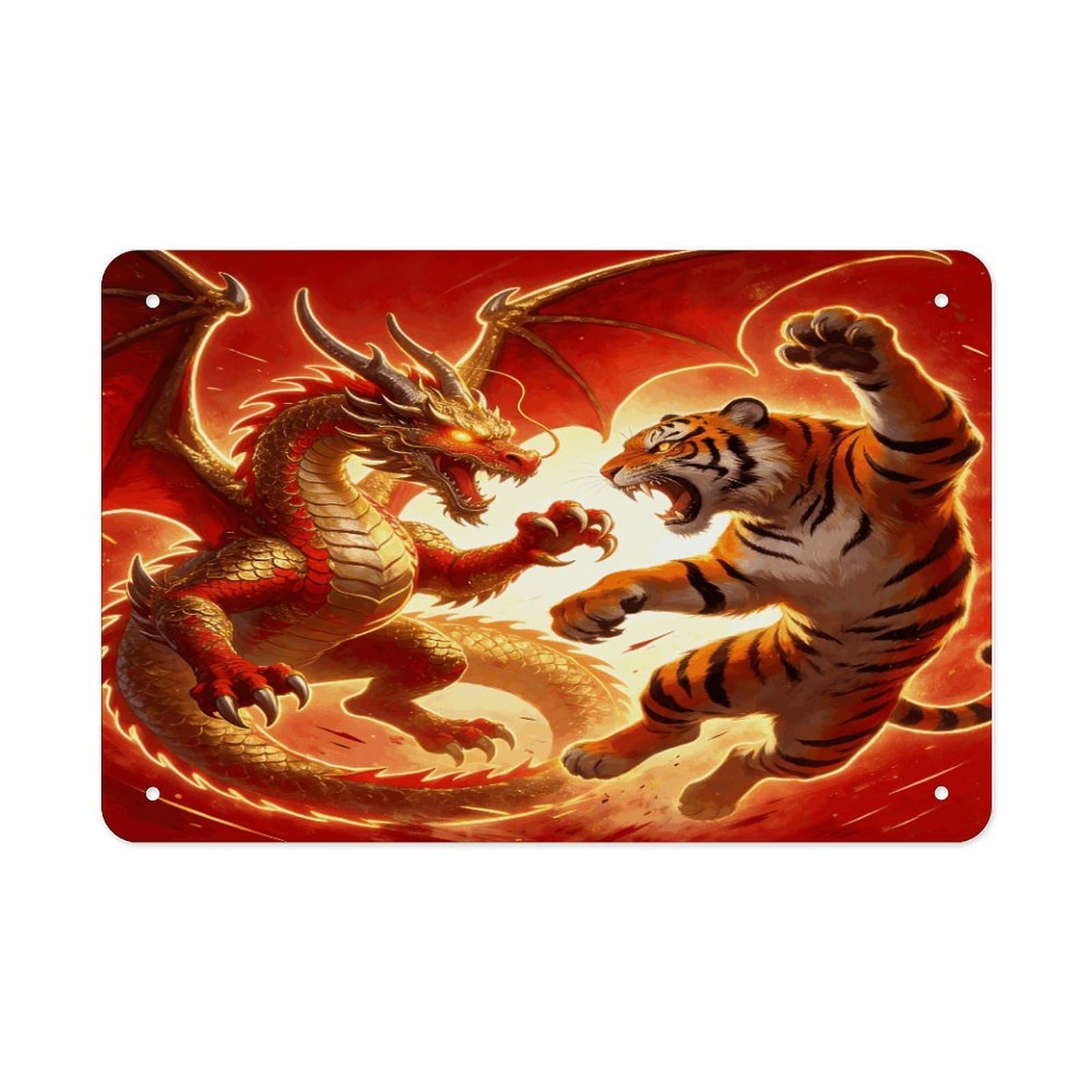 Fodpand Style Dragon Versus Tiger Wall Art Metal Tin Signs Bar Metal Tin Sign Wall Decor For Home Living Room Bedroom Toilet Hotel Halloween Decor Gifts 7.9X 11.8 Inch