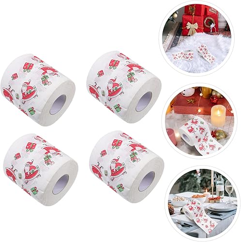 Miniatura 6 de NOLITOY 4 rollos de papel higiénico de Navidad, servilleta de Navidad para cocina, relleno de calcetines de Navidad, toalla de cocina desechable,