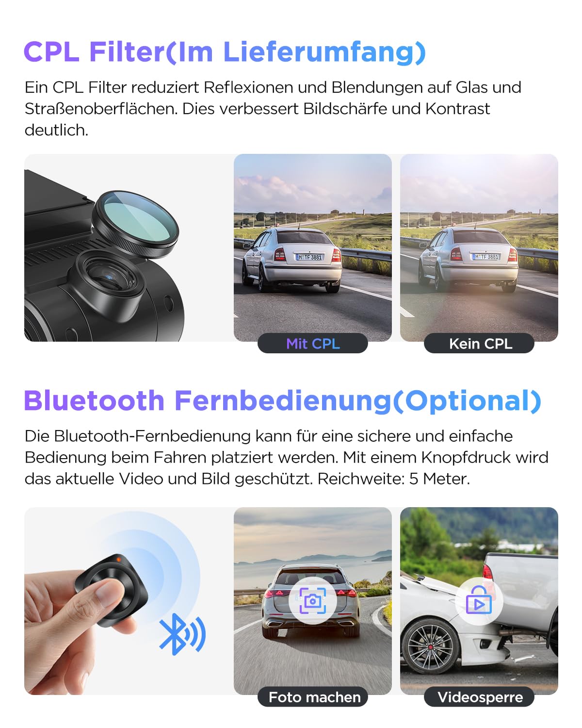 VIOFO A229 Pro 4K + 2K Dual STARVIS 2 HDR Dashcam Auto, Sprachsteuerung & 5GHz Wi-Fi, GPS mit CPL Filter, Super Nachtsicht 2.0, bis 512 GB
