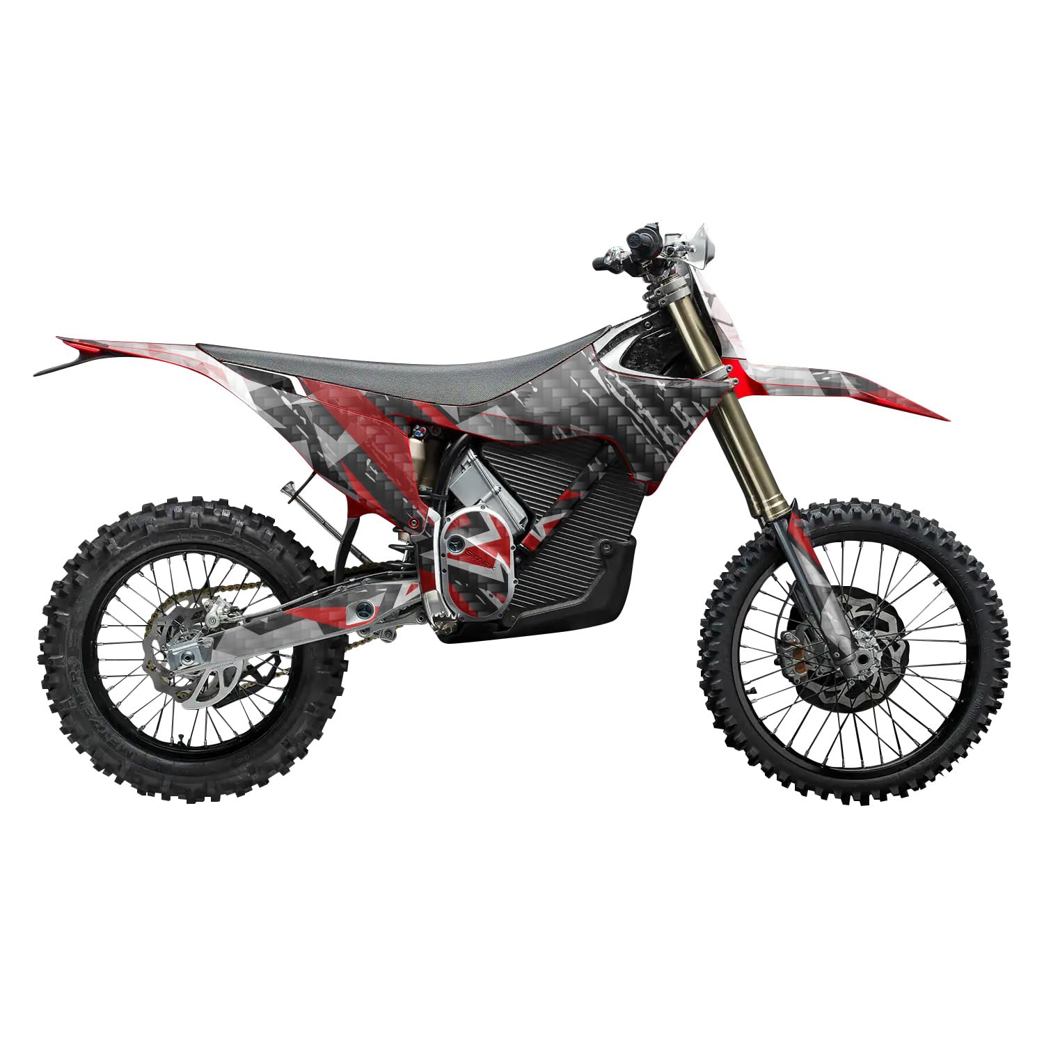 Carbon Fiber Stark Varg MX 2023-2025 Graphics Kit Wrap - Grunge Star Red - Varg MX Skin - Premium 3M Vinyl Protective Wrap Decal Cover - Easy to Apply | Crafted in The USA by MightySkins