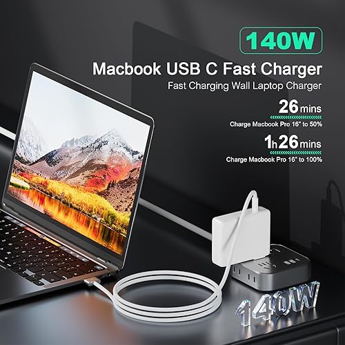 Miniatura 2 de Cargador MacBook Pro 140W USB C Adaptador de corriente para MacBook ProAir 13 14 15 16 pulgadas 2023 2022 2021 M3 M2 M1 y todos los dispositivos USB