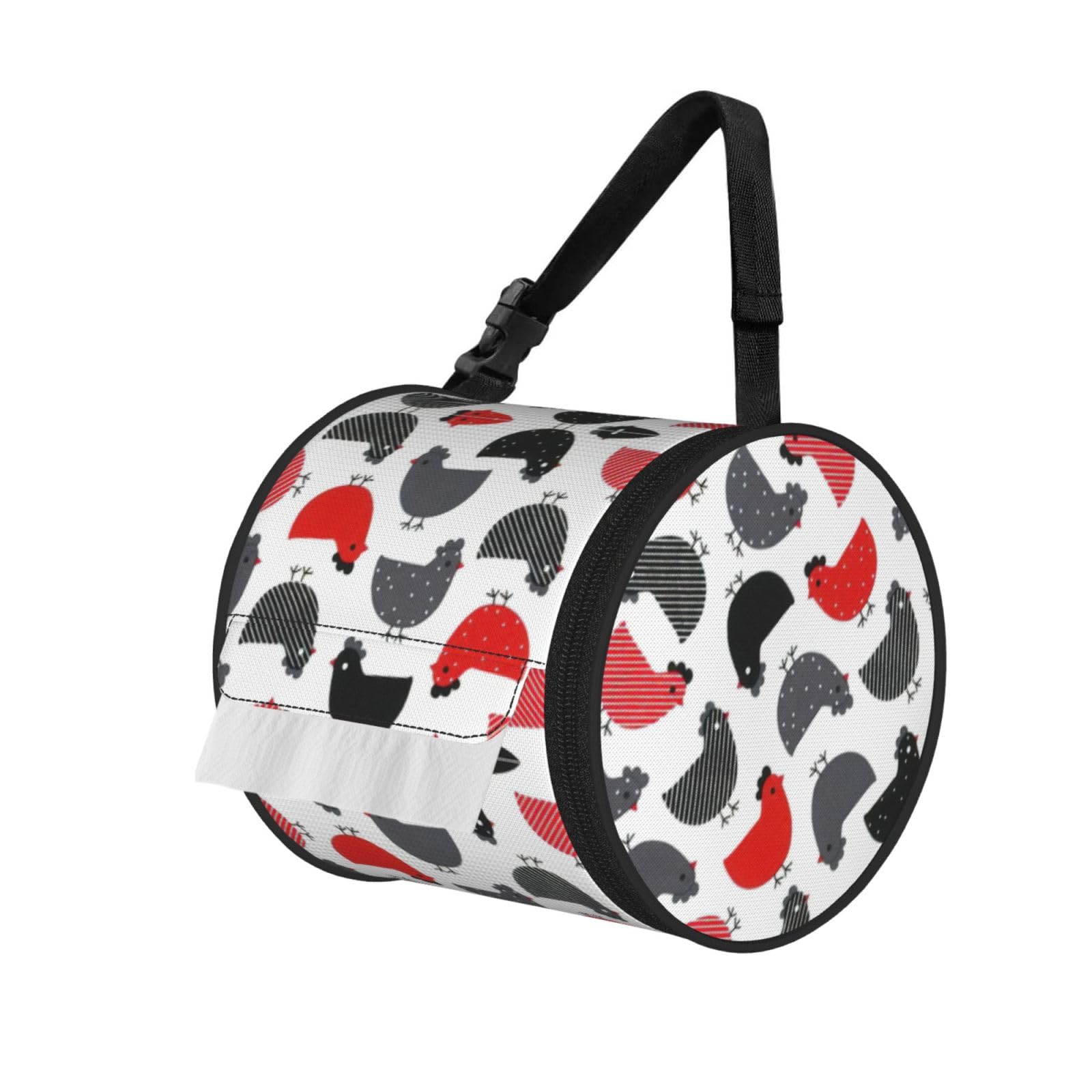 Creative Cartoon Chicken Printed Roll Paper Carrier Bag, Foldable Oxford Cloth Tissue Case for Camping Hiking Backpack