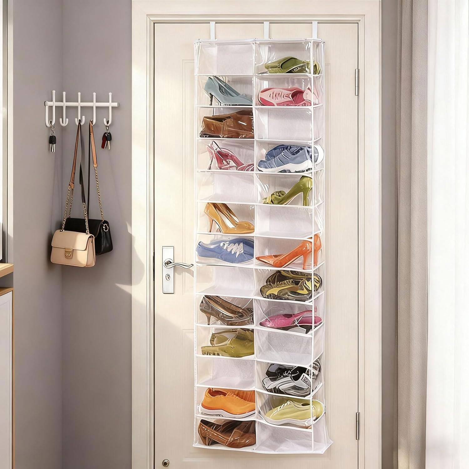 Hoodie Organizer Storage Hack, Behind The Door Shoe Organizer,Foldable Behind The Space Behind Doors for Storing Shoes. (63 X 22in)