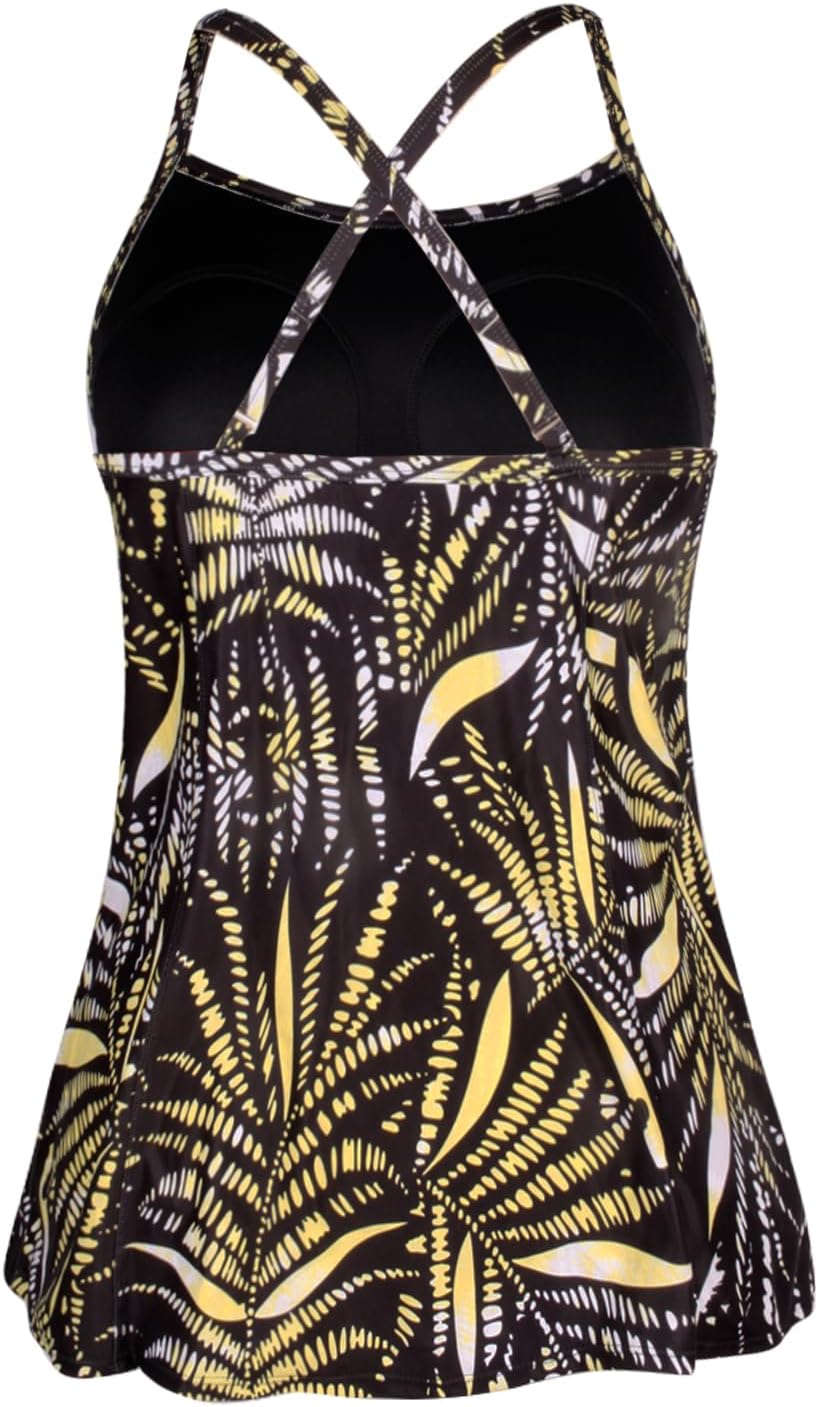 JINXUEER Women's Plus Size Flowy Swimsuit Crossback Tankini Top Modest Swimwear