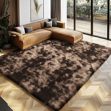 Shag Area Rugs for Bedroom Living Room,4X6 Ultra Soft Fluffy Area Rugs for Dorm,Indoor Carpet Plush Rugs for Living Room Home Decor, Mottling Brown