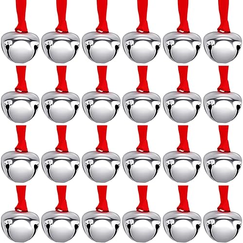Syhood 12 Pieces Christmas Believe Bell Ornaments Gifts Bulk Polar Santa Sleigh Bells 1.5'' Christmas Tree Decorations Xms Party Gifts Favors Stocking Stuffers (Silver)