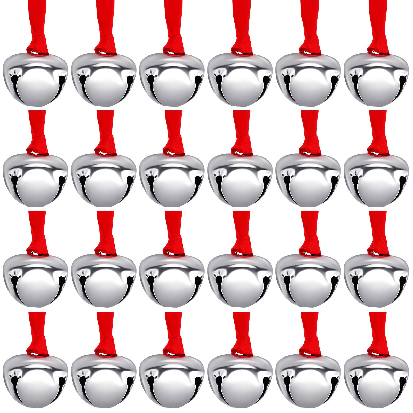24 Pieces Christmas Believe Bell Ornaments Gifts Bulk Polar Santa Sleigh Bells 1.5'' Christmas Tree Decorations Xms Party Gifts Favors Stocking Stuffers (Silver)