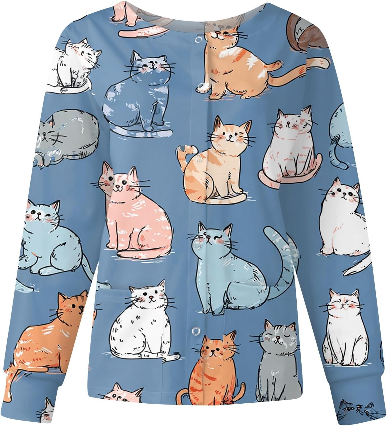 UOFOCO Womens Cute Cartoon Print Scrub Coat Plus Size Cozy Lightweight Medical Uniforms Jackets Nurse Vet Pediatric 2025 Royal Blue Scrub Jacket Turquoise 3XL