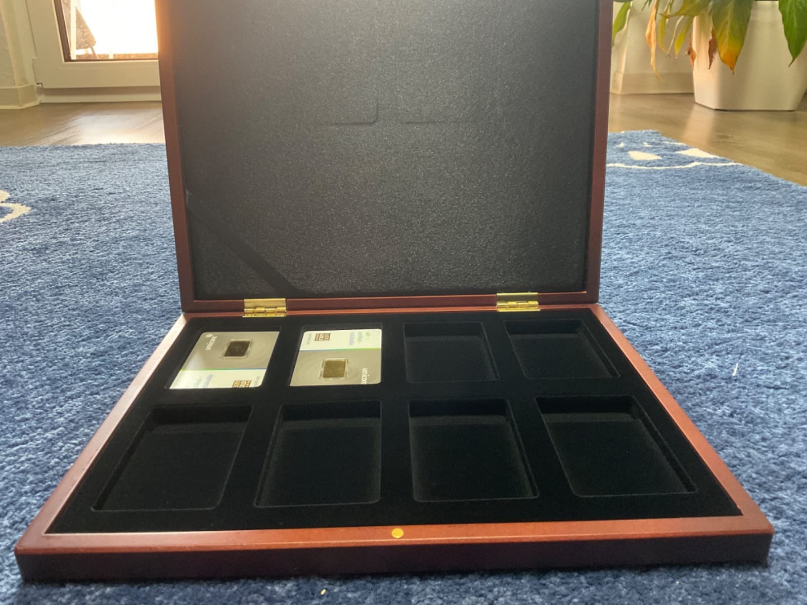 Leuchtturm Volterra – Casete De Caoba Para 8 Lingotes De Oro En Blíster, Almacenaje Seguro Con Llave