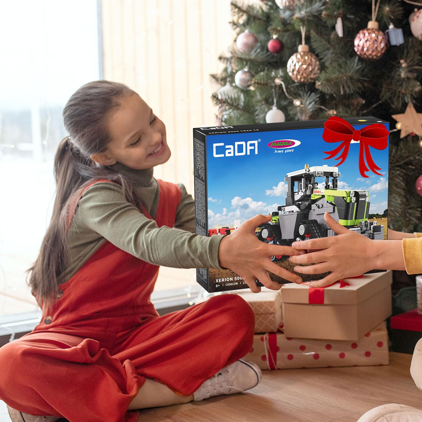JAMARA 402856 CADA Claas Xerion 5000 Trac TS 1:32 Bricks, giocattolo agricolo per bambini a partire dagli 8 anni, tecnica per ragazzi, set di mattoncini a morsetto, idea regalo per bambini, fedele ai