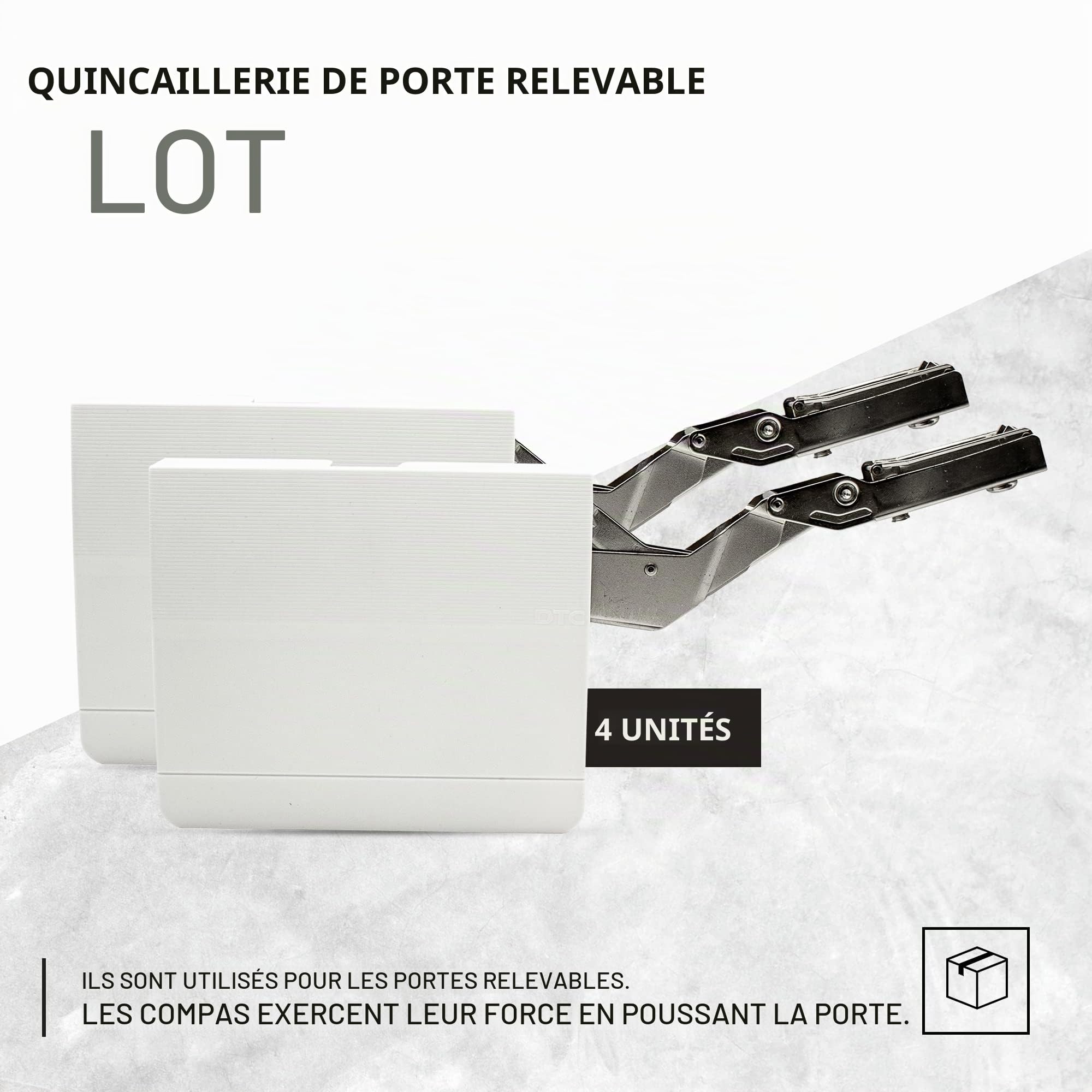 DOJA Barcelona | Charniere Porte Placard | 4 Compas Acier pour Portes Relevables | Hauteur de 250 à 400mm | Forces 480-1250 | Angle Ouverture 107º | pour Porte Cuisine, Armoire Cuisine, Meuble...