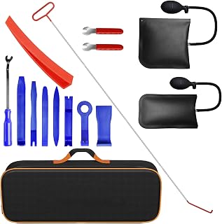 18 Pcs Emergency car Tools Set Professional Car Tool Kit, Air Pump Wedge Emergency Car Repair Tool Kit Trim Removal Tools Long Reach Grabber for Auto Repairs, Hand Tools and Home