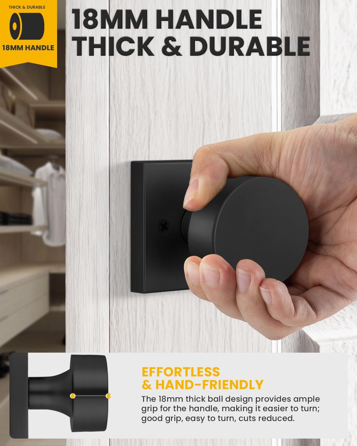 Goldenwarm Matte Black Dummy Door Knobs for Interior Doors, Zinc Alloy Black Door Knobs for Closet & Double Door, Non-Turning Decorative Knobs, Easy Installation - 2 Pack(4 Pieces)