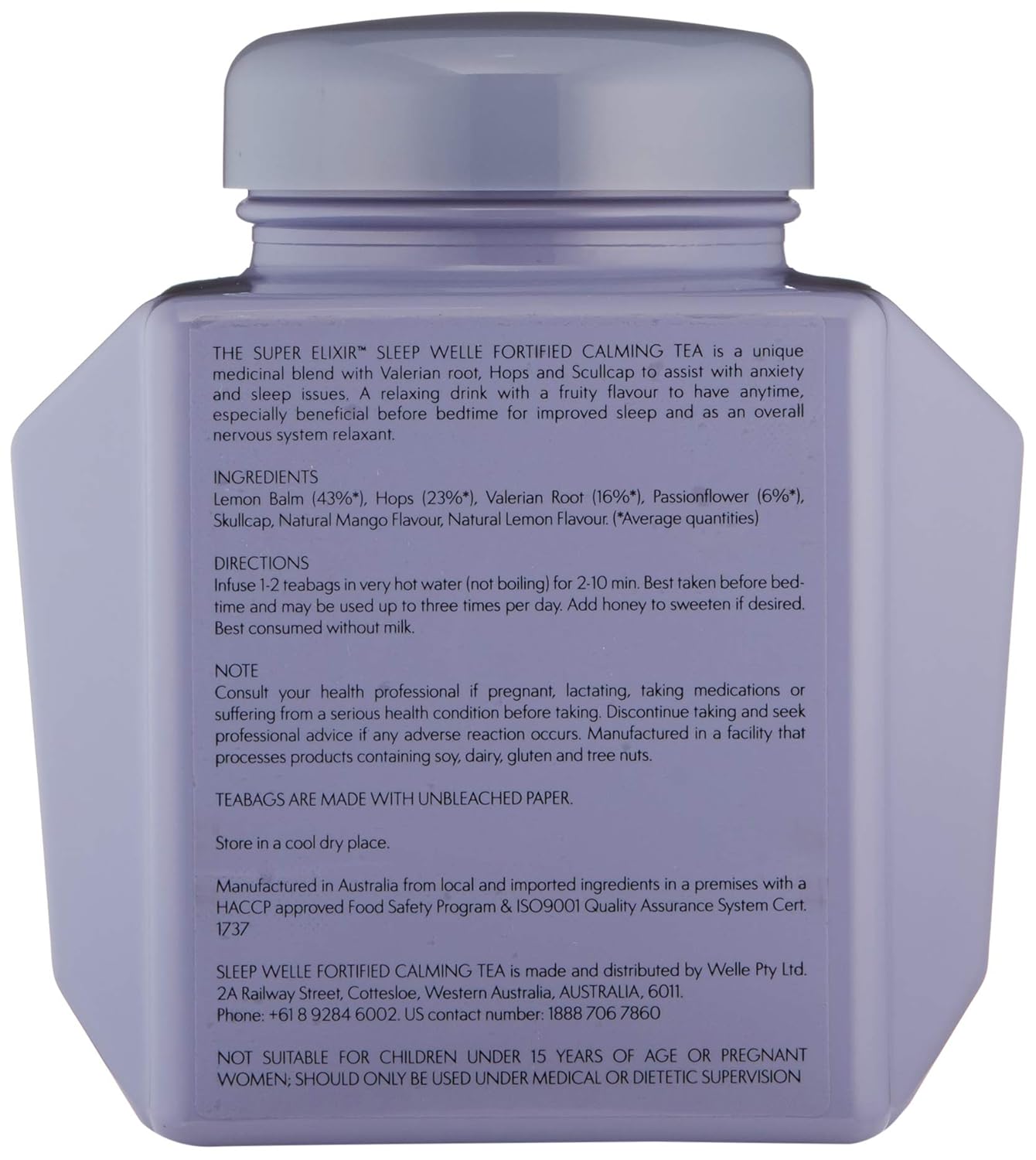 WelleCo | Sleep Welle | Natural Calming Tea | Glass Caddy | With Hops, Valerian Root & Skullcap | 50 Tea Bags | 60g : Beauty