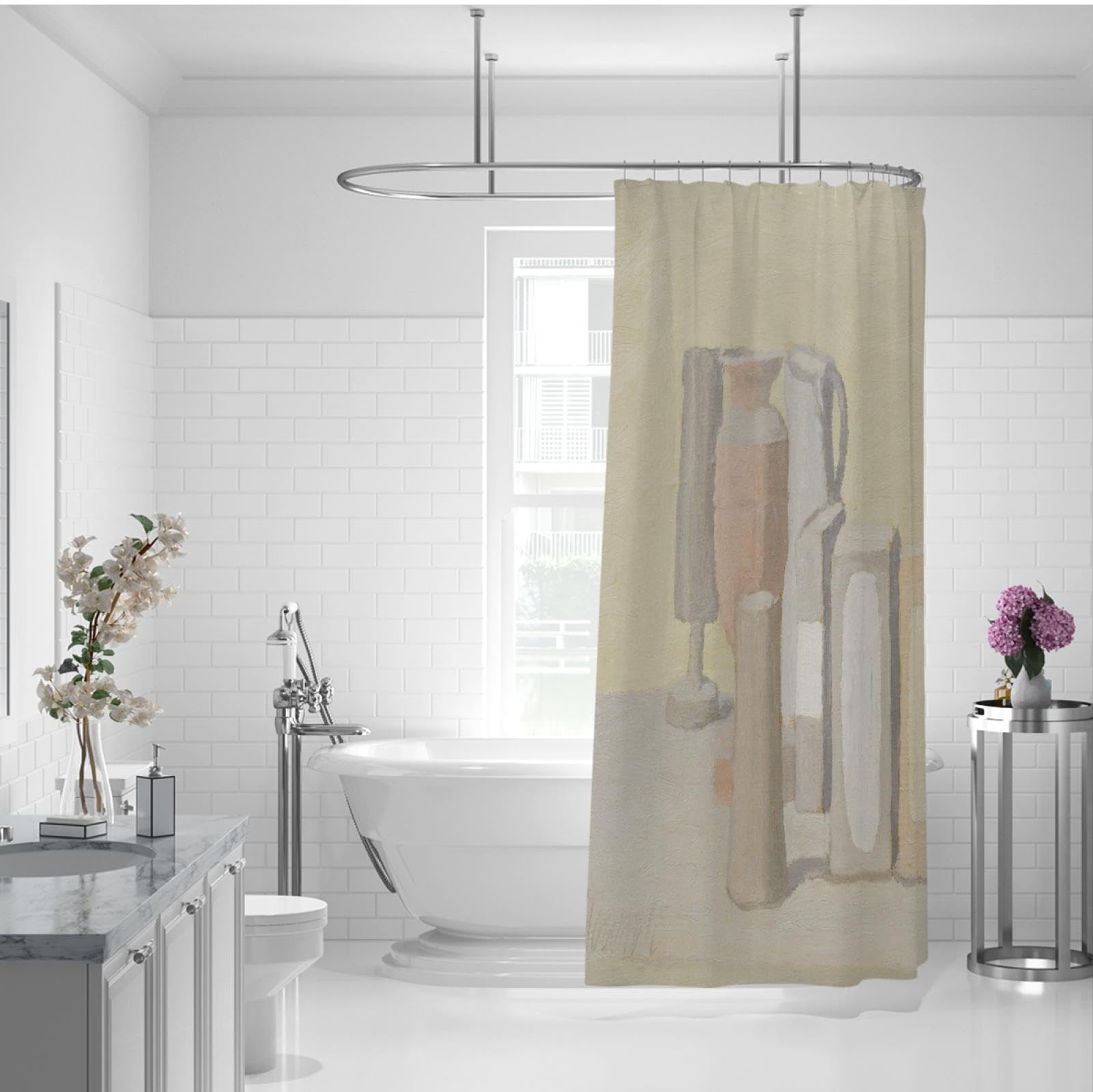 Peintures célèbres Estampes Rideau de Douche Nature Morte sur Table Motif Maison Fournitures de Bain Rideaux Ensembles Imperméable Polyester Séchage Rapide 180 x 200 cm