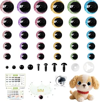 MUCUNNIA Glitter Moon Safety Eyes 256Pcs 6-30mm Safety Eyes for Crocheting with Washers and Size Tools Large Crochet Safety Eyes for Amigurumi Gift for Crochet Lovers Christmas Decorations