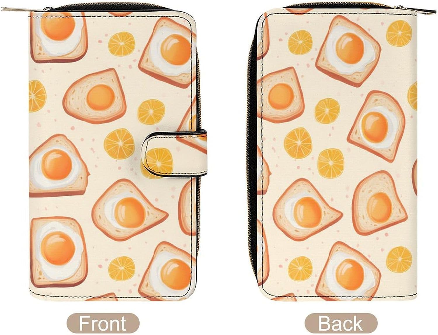 Breakfast Items Eggs And Toast Funny Long Slim Bifold Wallet Card Holder Purse with Buckle for Men Women