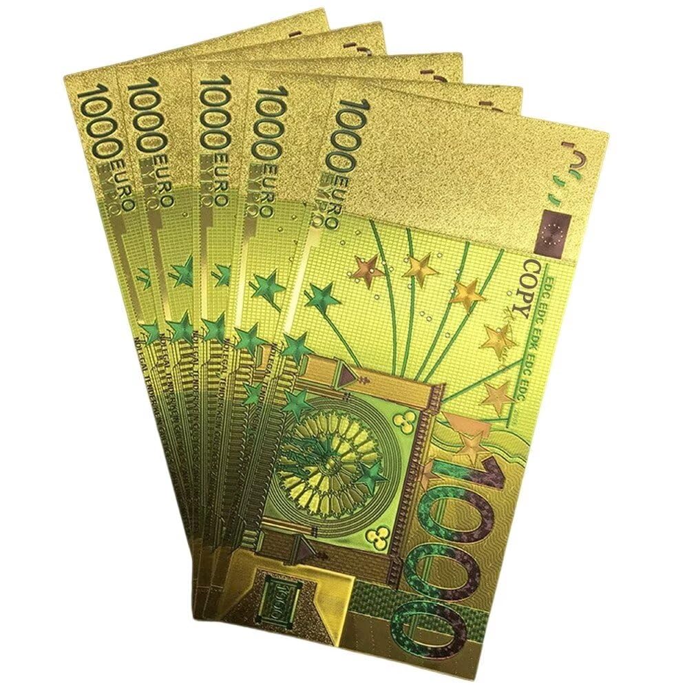 YIQILAFADA 5pcs Gold 1000 Euro Bills, Gold Plated Bills Euro Money  Banknotes for Bookmark : Amazon.ae: Office Products