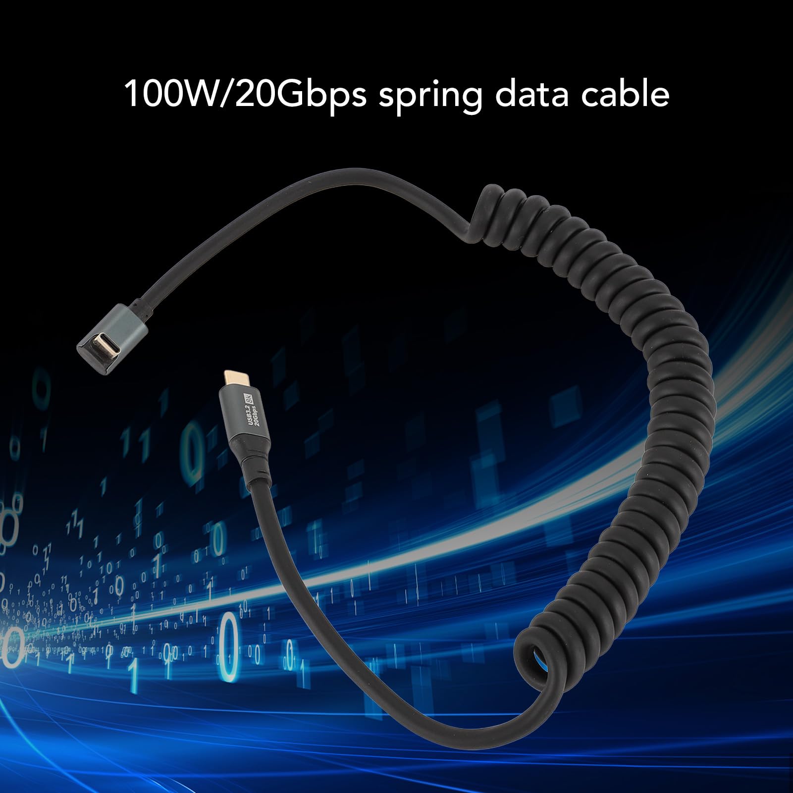 Kabel USB C na USB C, Kabel USB C, Przewód ładowarki Typu C, Kabel Spiralny ze sprężyną Szybkiego ładowania PD100W, Kabel Danych USB3.2 20 Gb/s 20V5A 8K 60 Hz (Kolanko 3D męskie