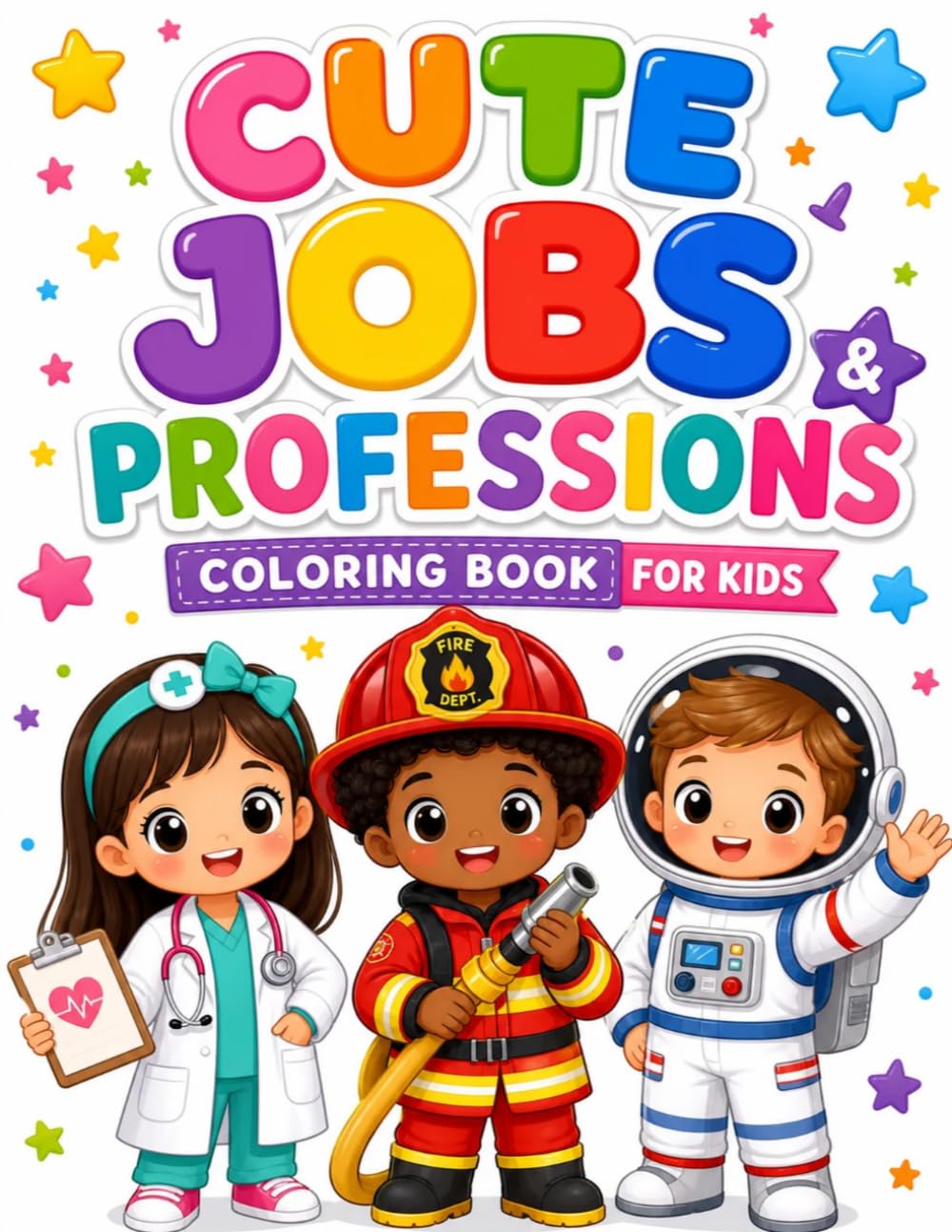 Cute Jobs & Professions Coloring Book for Kids: Fun Kawaii Style for Boys & Girls Ages 3-8, Learn About Different Careers with Simple & Adorable Illustrations