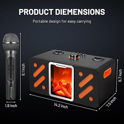 Miniatura 8 de POWCONF Máquina de karaoke con dos micrófonos inalámbricos, altavoz portátil Bluetooth con luz de mantel simulada, altavoz de karaoke compatible con