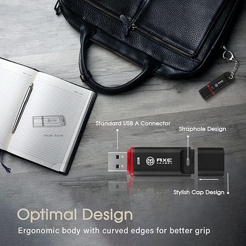 Miniatura 3 de AXE MEMORY Paquete de 3 unidades flash USB 2.0 3X de 32 GB en negro mate