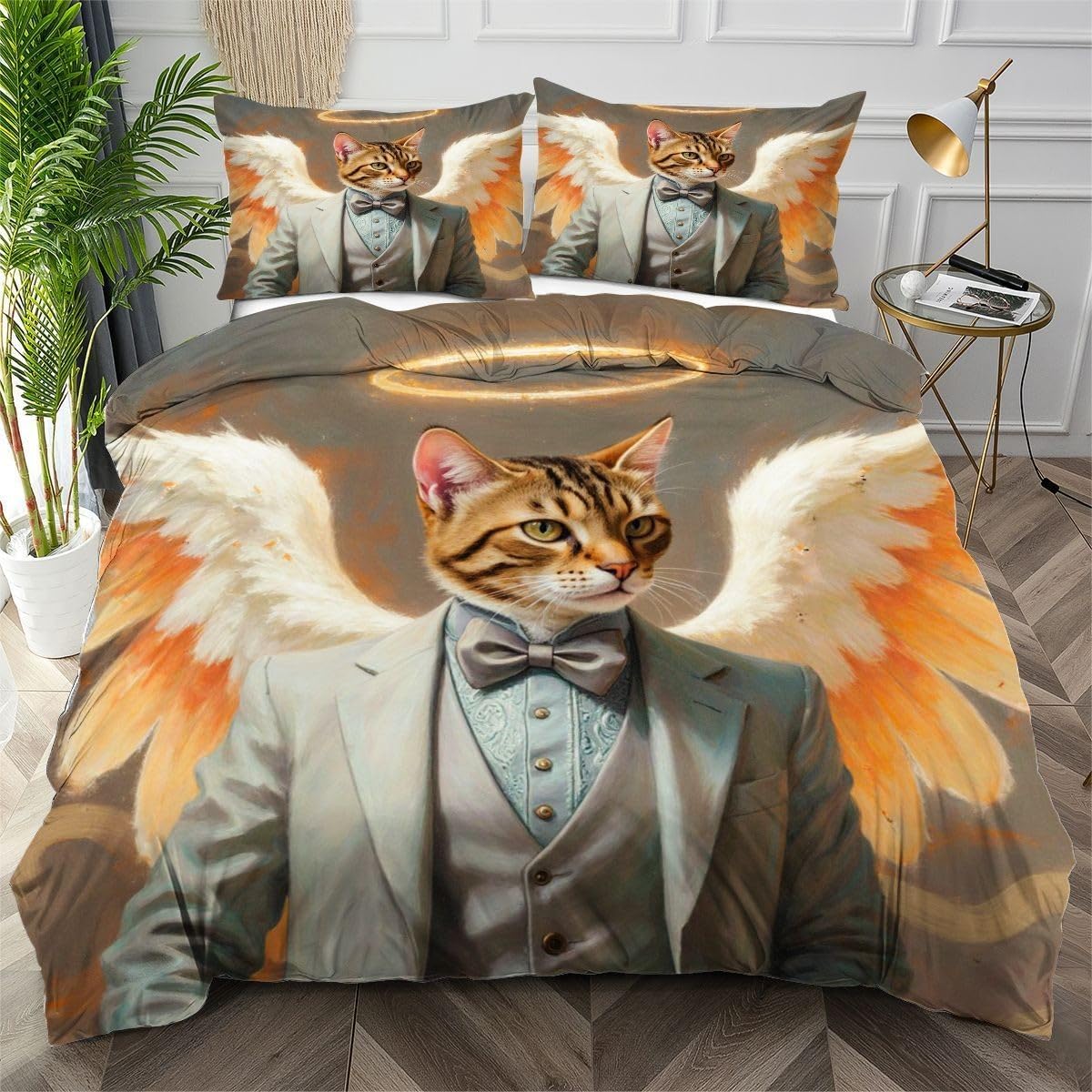 Housse de couette 140x200 chat jaune, le cadeau de lit idéal pour enfant