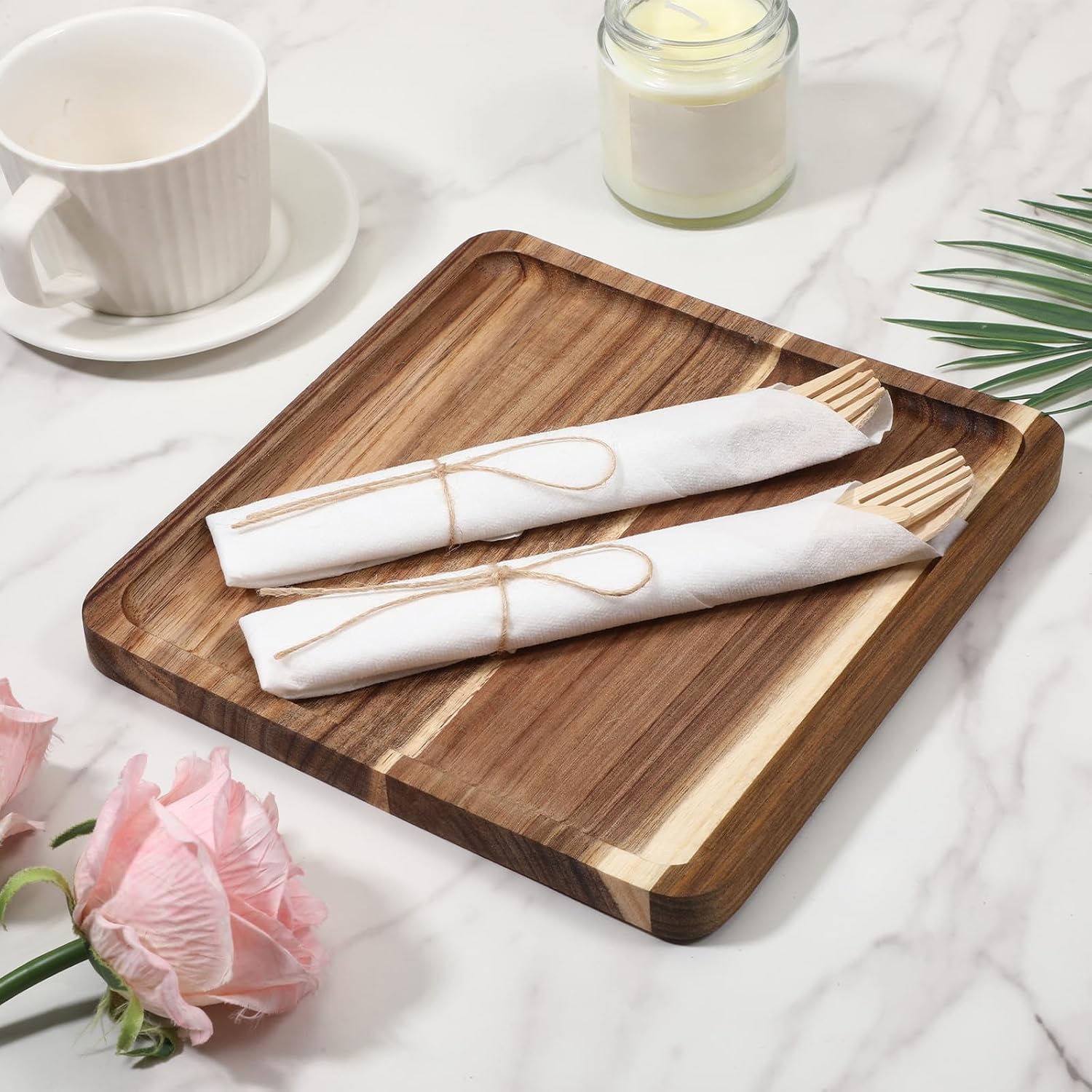 Pre Rolled Napkin and Bamboo Cutlery Set 50 Pack(150 PCS) Bamboo Utensils