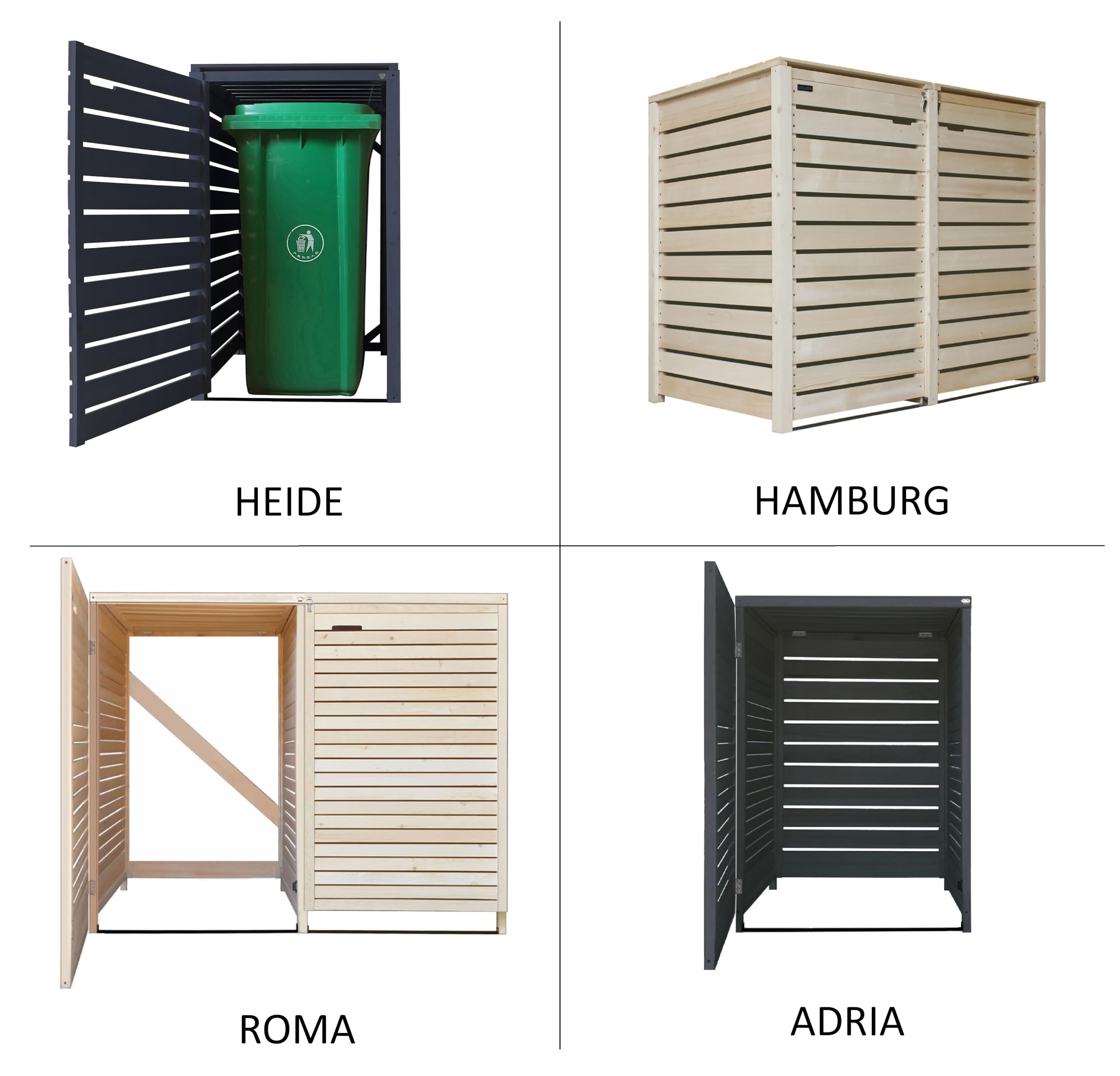 Mülltonnenbox Roma 1 Tonne für 240L Mülltonnenverkleidung Mülltonnecontainer Holz imprägniert in anthrazit vormontiert