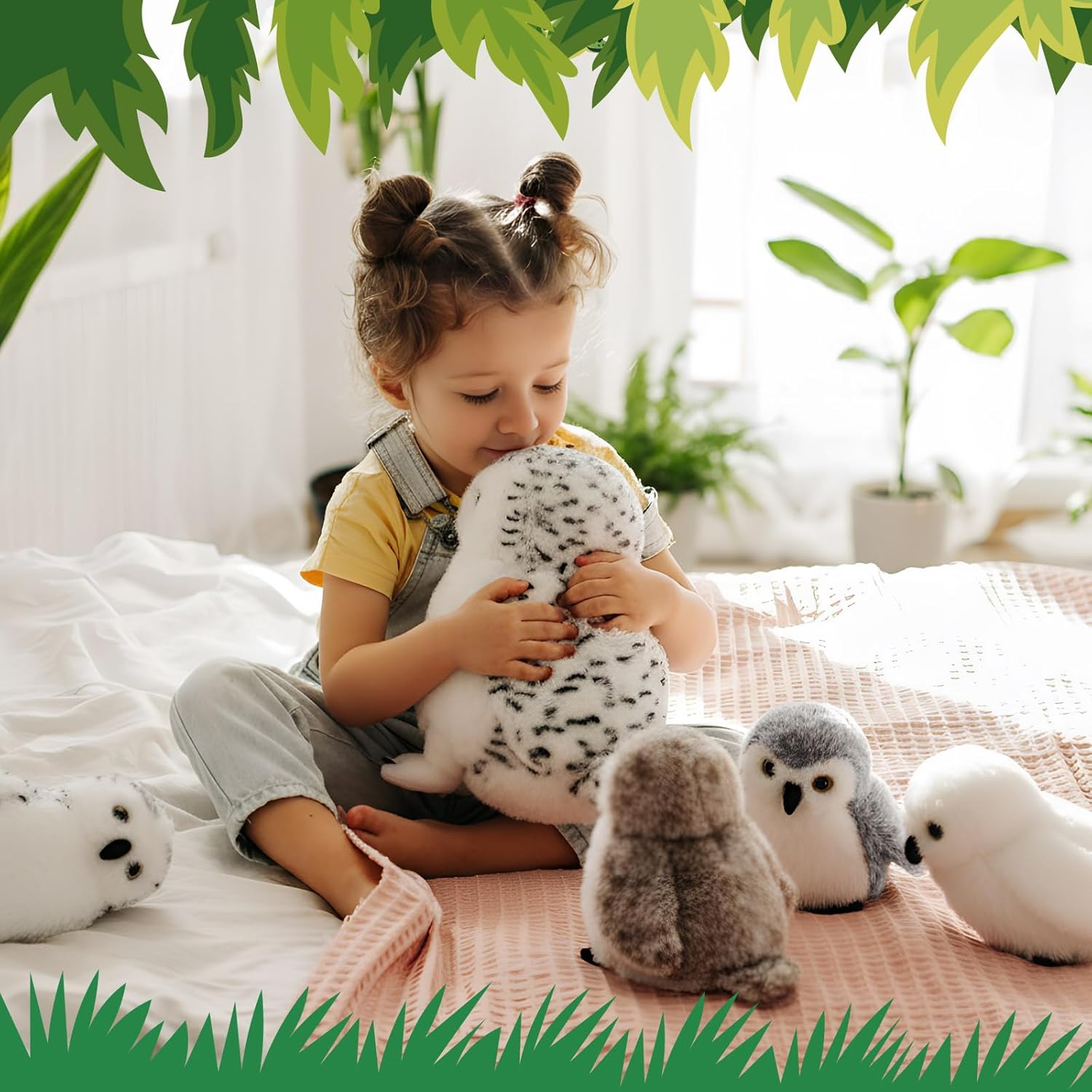 5 Pcs Snowy Owls Plush Toy Gift Set 12.6" Mom Owls with 4 Cute Babies Stuffed Animal in Zippered Back Nurturing Plushes Toy Set for Kid Adults Birthday Party Favors Gifts