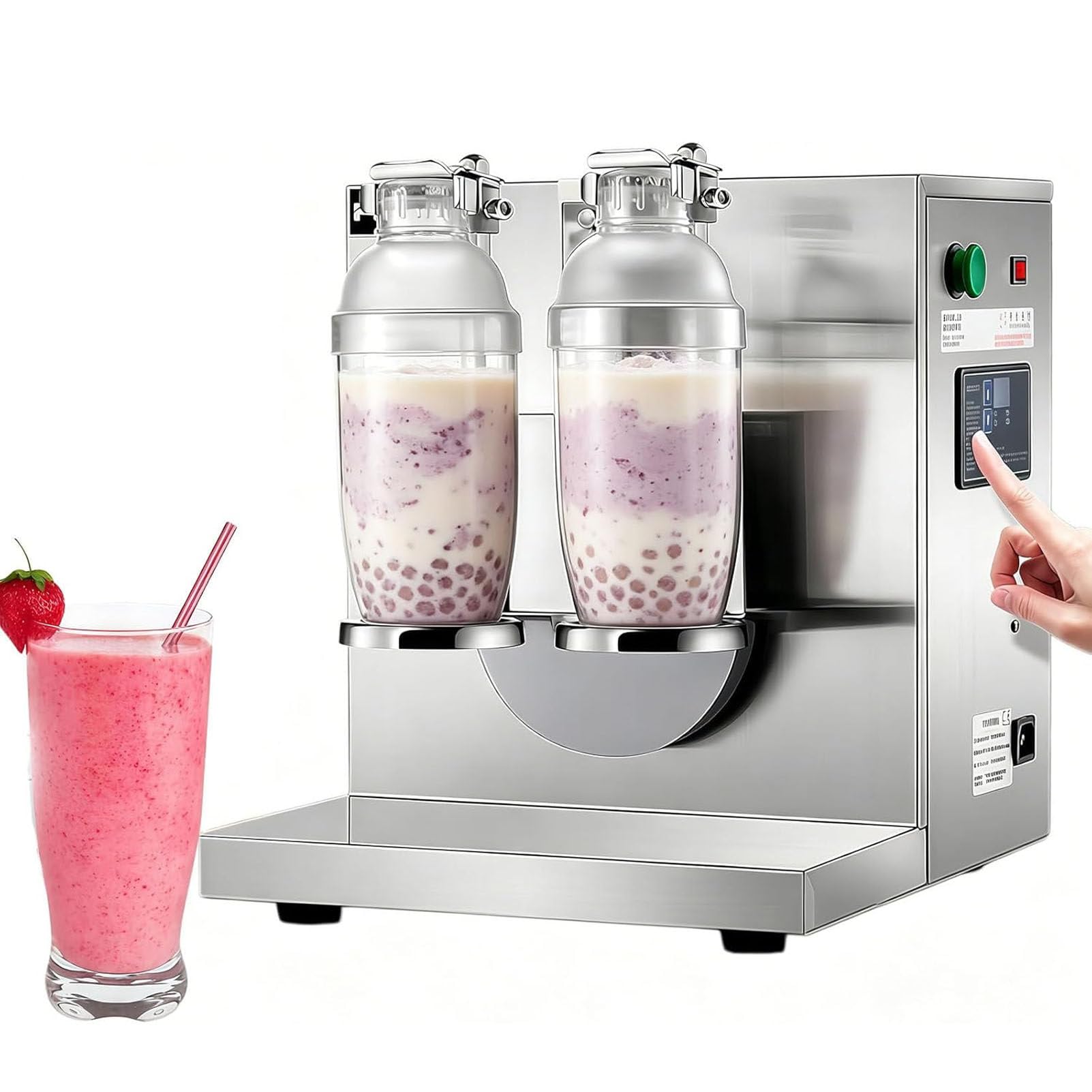 Machine à thé au Lait Automatique, Machine à thé au Lait électrique à Double Cadre, durée réglable de 0 à 120 Secondes, agitateur Automatique en Acier Inoxydable à 360°, pour thé
