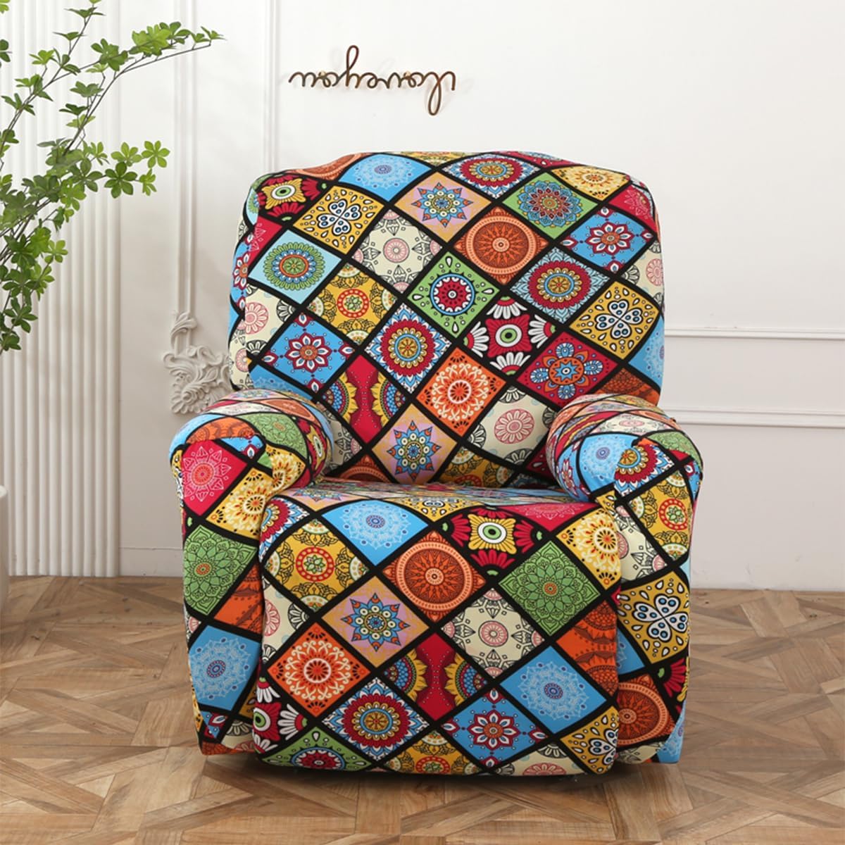 Stretch Armchair Slipcovers Recliner Covers for Electric Chair 4 Pieces Mandala Reclining Armchair Cover with Pockets Stretch Nonslip Riser Sofa Slipcovers Furniture Protector