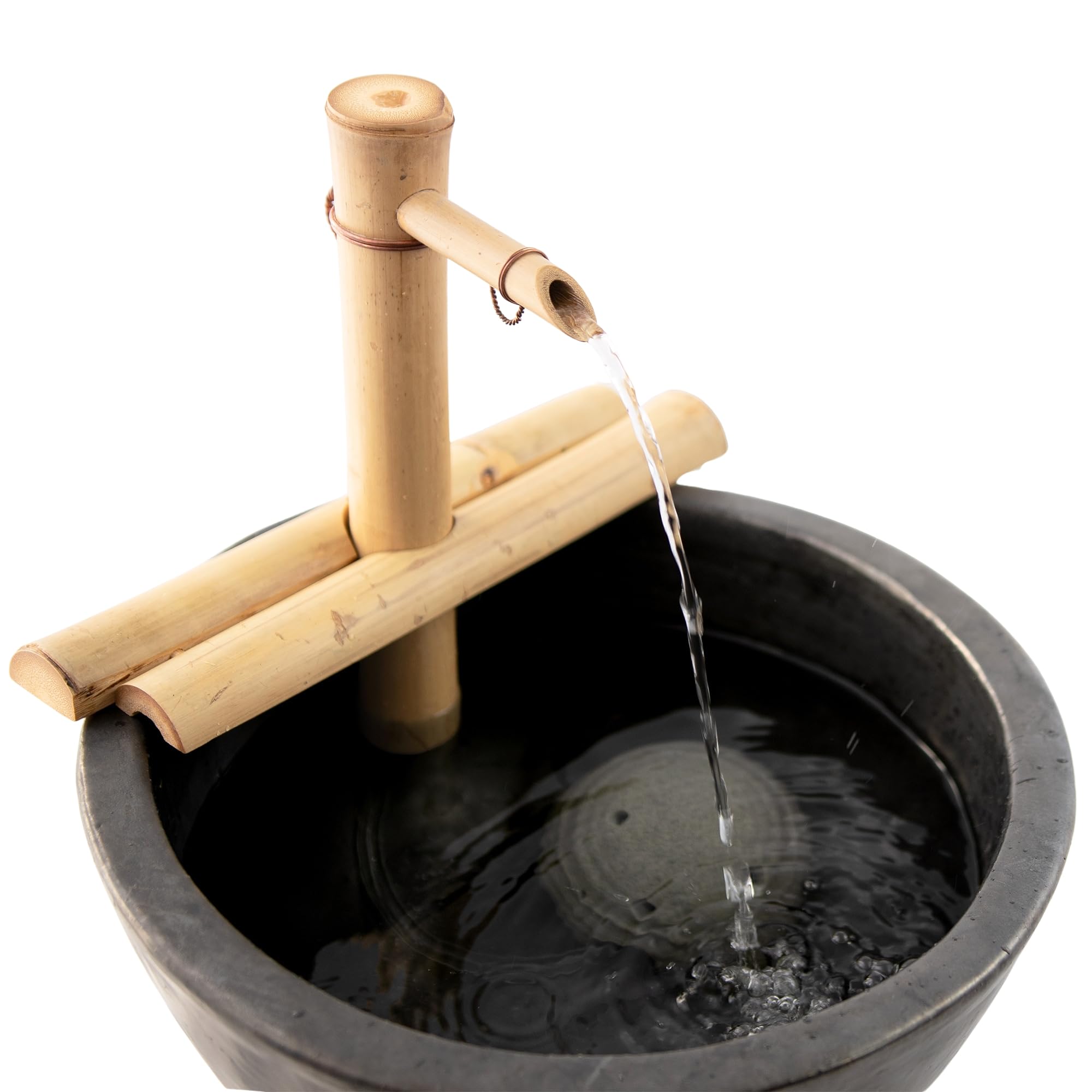 Bamboo Accents Kit de Fontaine de Jardin Zen - Bec Réglable Finition Mate Lisse - 220V Pompe Submersible - Fontaine à Eau Intérieure et Extérieure, Contenant Non Inclus (30 cm Demi-Ronds Réglables)