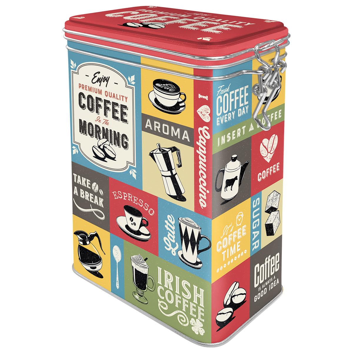 Retro Coffee Canister Coffee Collage - Kitchen Gift Idea Container with Aromatic Lid, Vintage Design, 1.3 Litre