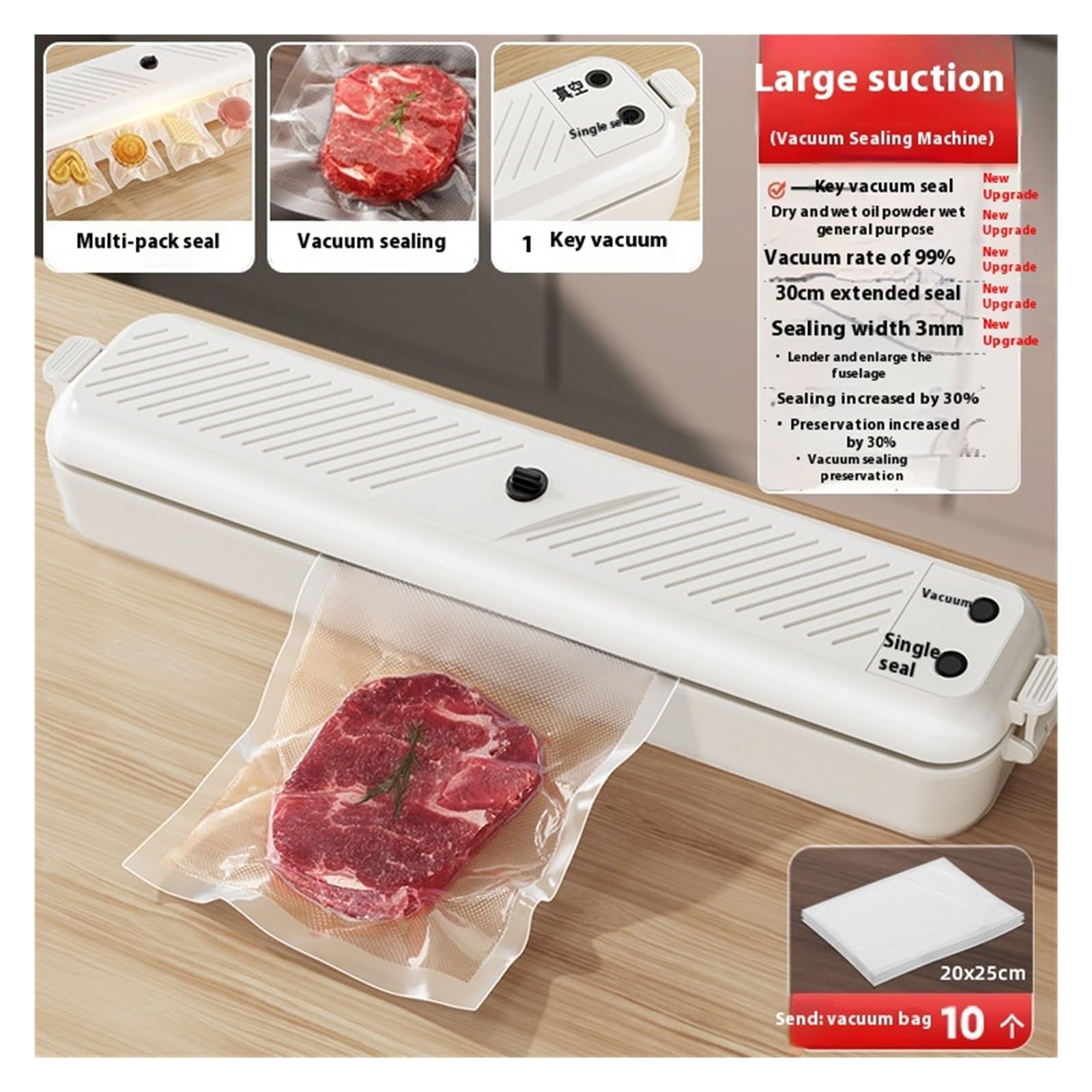 Máquina de sellado, Sellador de bolsas de plástico Sellador de envoltura Sellador al vacío completamente automático Máquina de envasado de alimentos Laminador de sellado doméstico pequeño con bolsas