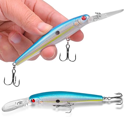 Miniatura 4 de Crankbait Minnow Fishing Lures,10pcs Topwater Lure with Treble Hooks Hard Baits Swimbaits 3D Fishing Eyes Life-Like Bass Crank Bait for Trout Bass